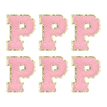 MECCANIXITY Chenille Letter Patches 2.2" Self Adhesive Alphabet P Stick on Embroidered Patch Sew on Letter Stickers Applique for Repairing Clothing Jeans Shoes Hats DIY(Pink, Pack of 6) - style: Letter-P
