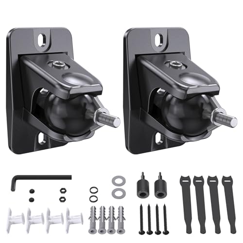 Universal Rear Speaker Wall Mount with Keyhole and 1/4"-20 4mm & 5mm Thread, 11 lbs Capacity, Surround Sound Satellite Speaker Ceiling Bracket for Samsung Q990D, Q990F, Roku, Sony , 360° Adjustable