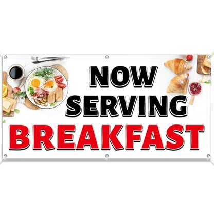 Tudomro 2x4 Feet Now Serving Breakfast Banner Sign - style: Breakfast
