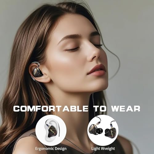 DEMAKE in Ear Monitor with Detachable Silver-Plated 3.5mm Cable, with Mic - color: Black Splicing, size: With Mic