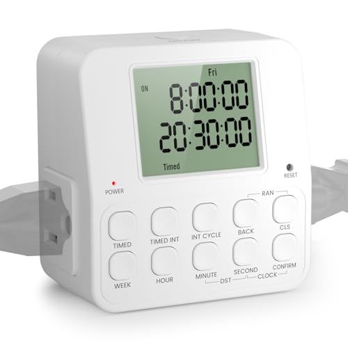 NEARPOW Dual Digital 7 Day Programmable Timer Outlet, Infinite Repeat Cycle | 20 ON/OFF Programs, 3-Prong 24 Hour Programmable, Indoor Timed Interval Cycle Power Switch for Lights, Heavy Duty 15A/1875W - size: 1 Pack