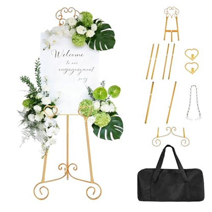 Gold Easel,Golden Adjustable Display Easel Stand with Chain for Sign, Painting, Artwork, Picture Frames, Wedding & Shower Signage and More