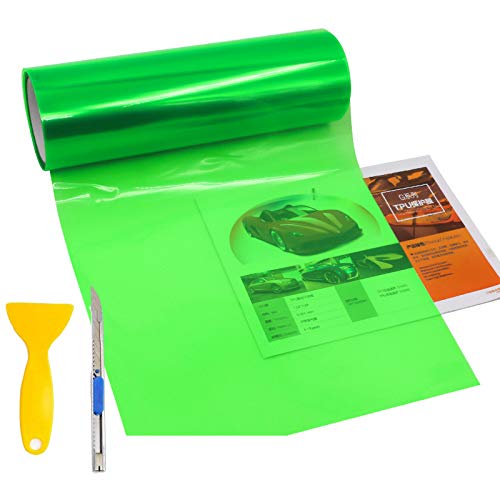 KOMAS 12” X 48” Tint Vinyl Film Sticker Sheet Roll for Car Headlight, Tail Lights, Fog Lights with Squeegee + Cutter (Glossy Green) - color: Glossy Green