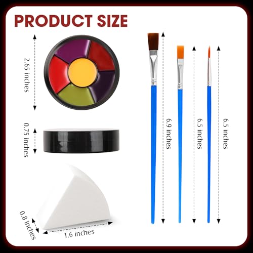 6 Colors Halloween Face Body Paint + 6pc Sponge + 3pc Brush, Yellow Purple Red Green Bruise Wheel for SFX Makeup, Face-Paint Body Paint Halloween Makeup Kit for Zombie Clown Joker Alien Witch Costume - color: Set 03