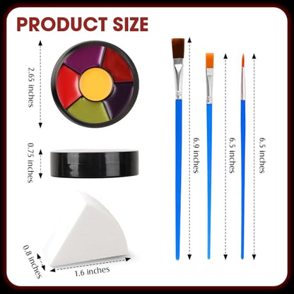 6 Colors Halloween Face Body Paint + 6pc Sponge + 3pc Brush, Yellow Purple Red Green Bruise Wheel for SFX Makeup, Face-Paint Body Paint Halloween Makeup Kit for Zombie Clown Joker Alien Witch Costume - color: Set 03