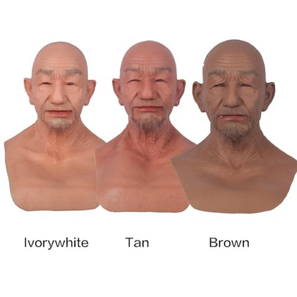 silicone Mask Face Full Head Realistic Old Man Mask Halloween Masks Cosplay Party - color: Brown
