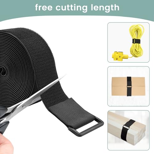 1.5In x 16Ft Cinch Straps Heavy Duty With 20 Buckles, Black Nylon Hook and Loop Straps, Reusable Long Cable Ties for Organizer or Storage (Pack of 3) - size: 1.5In x 16Ft (Pack of 3)