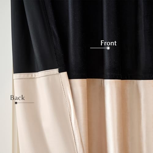 Luxury Black Beige Velvet Blackout Curtains 90 inches for Living Room - color: Black & Champagne, size: 52"W x 90"L (Pack of 2)