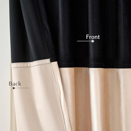 Luxury Black Beige Velvet Blackout Curtains 120 inches for Living Room - color: Black & Champagne, size: 52"W x 120"L (Pack of 2)