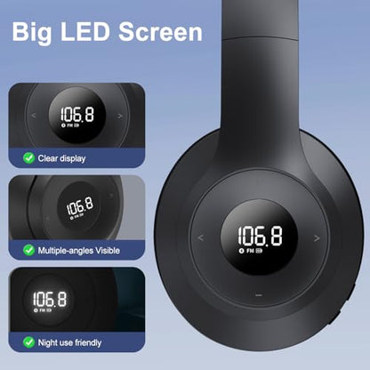 X5 Rechargeable Wireless FM Radio Headphones,Bluetooth Mowing Headset | Built in Mic, Excellent Reception, LED Display, Over Ear Soft Earmuffs, FM Receiver for Meeting, Works, Hiking, Jogging - color: X5-BT-Black