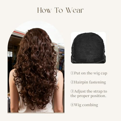 Onedor Long Hair Curly Wavy Full Head Halloween Wigs Cosplay Costume Party Hairpiece (6#-Chestnut Brown) - color: 6#-Chestnut Brown