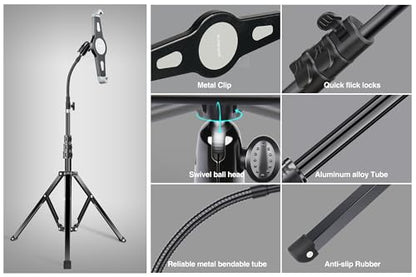 elitehood Floor iPad Music Stand, 70" Gooseneck iPad Stand Tripod for iPad | Heavy Duty Metal iPad Stand for musicians, iPad Holder Compatible with iPad Pro Air 13 11 & 9.5-14.5 inch Large Tablets