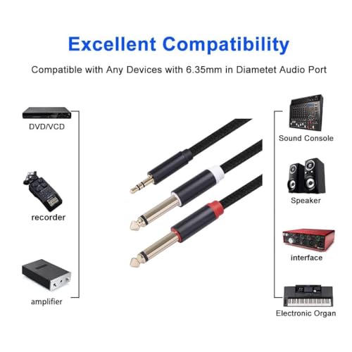 2Pack 10Ft 3.5mm 1/8" TRS to Dual 6.35mm 1/4" TS Mono Stereo Y-Cable Splitter Cord for Smartphone, Computer, CD Player, Speakers and Home Systems Amplifier - size: 10FT/2Pack