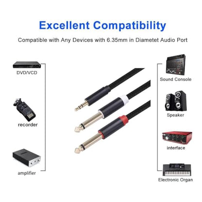 2Pack 10Ft 3.5mm 1/8" TRS to Dual 6.35mm 1/4" TS Mono Stereo Y-Cable Splitter Cord for Smartphone, Computer, CD Player, Speakers and Home Systems Amplifier - size: 10FT/2Pack
