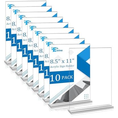 EHWINE 10 Pack 8.5 x 11 Acrylic Sign Holder, Clear Signs Display Holder Double-Sided Stand up Table Top Sign Holders Flyer Stand Frames Suitable for Office Business Store Hotels Party(Provide Non-slip Mats) | Clear Double-Sided Tabletop Display with Non-S
