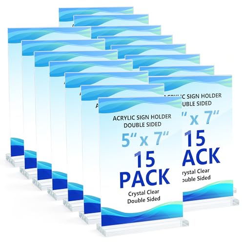15pcs, Acrylic Sign Holder 5x7, Acrylic Frame, 5x7 Acrylic Sign Holder, Table Sign Holders, Table Tents, Clear Display Stand, Paper Stand, Suitable For Offices, Restaurants, Exhibitions, And Shops