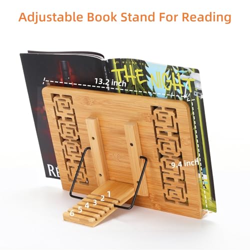 MEGREZ Foldable Bamboo Book Stand Adjustable Cookbook Reading Holder | anti-slip, lightweight, foldable flat storage, textbook tablet laptop, home office, 13.2x9.4in - color: Butterflies