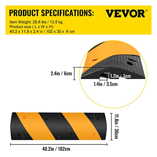 VEVOR Rubber Speed Bump, 2 Pack 2 Channel Speed Bump Hump, Long Modular Speed Bump Rated 22000 LBS Load Capacity, 39.3''x12''x1.97'' inch Garage Speed Bump for Asphalt Concrete Gravel Driveway - style: 2 Channel-2PCS