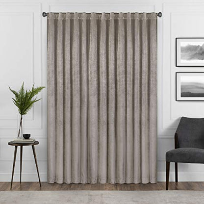 Eclipse Absolute Zero Harper Velvet Blackout Thermal Insulated Rod Pocket Curtains for Bedroom, Single Panel, 50" x 63", Mushroom - color: Mushroom, size: 50"W x 63"L (Pack of 1)
