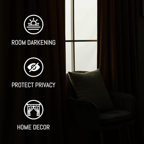 Yakamok Gold Brown Room Darkening Velvet Curtains 96 Inch Living Room | Luxury soft velvet, 2 panels 40x96 inch, for bedroom study, window drapes rod pocket,light blocking,Thermal Insulated - color: Gold Brown, size: 40"W x 96"L (Pack of 2)