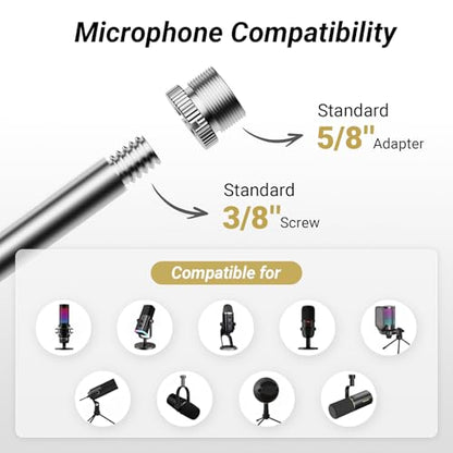 Tonor Mic Arm Desk Mount, Low Profile Boom Arm, Microphone Arm, Adjustable Mic Stand with Desk Mount Clamp, 3/8’’ and 5/8’’ Screwadapter for Most Mic, 37 cm +37 cm(14.6''+14.6''), White, T40LP - color: White, style: Invisible Spring