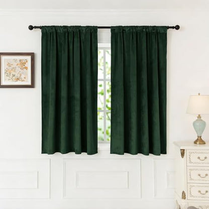 nanbowang Dark Green Velvet Curtains - 42 Inches Width 63 Inches Long Soft Curtain Rod Pocket Thermal Insulated Window Treatment for Bedroom 2 Panels - color: Dark Green, size: 42"W x 63"L (Pack of 2)