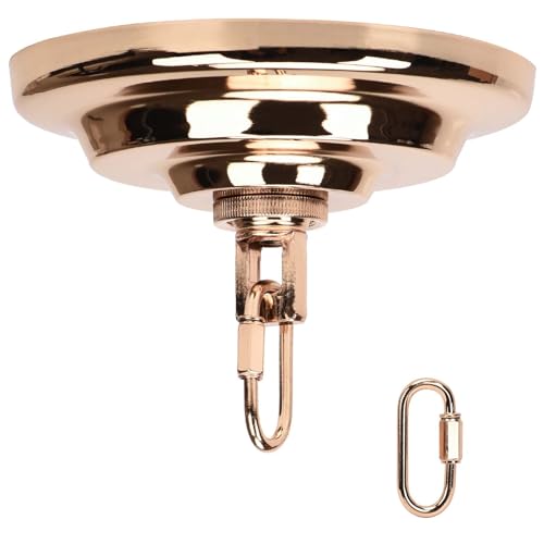 KC&KST 5" Ceiling Light Cover Plate Canopy Kit - Heavy Duty, Black Steel Cover for Chandelier/Pendant/Swag Light, Includes Loop, Cross Bar and Mounting Screws (French Gold) - color: French gold