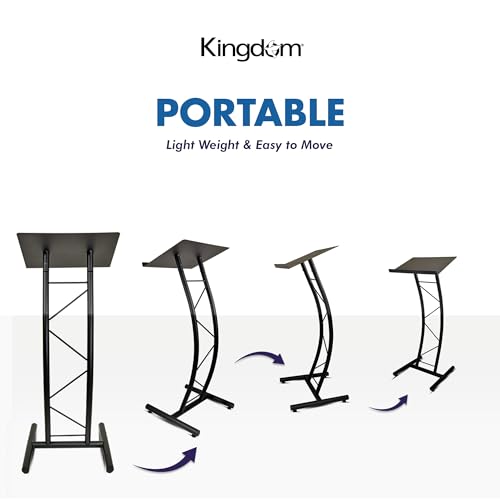 Kingdom KML8CB All Metal-Constructed Curved Lectern with “H” Style Base, Stand up Church Pulpit, Slanted Lectern, Conference Podium for Speakers, Speeches, Other Occasions, Powder Coat Finish Black - size: Design 02