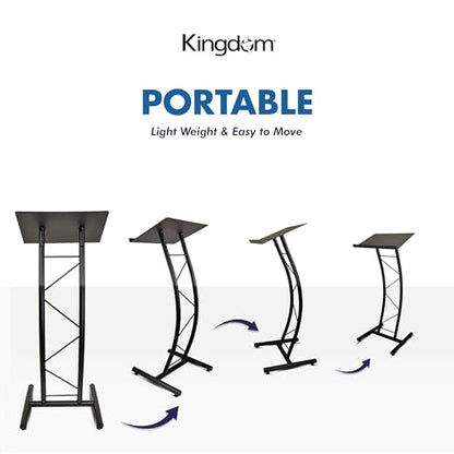 Kingdom KML8CB All Metal-Constructed Curved Lectern with “H” Style Base, Stand up Church Pulpit, Slanted Lectern, Conference Podium for Speakers, Speeches, Other Occasions, Powder Coat Finish Black - size: Design 02