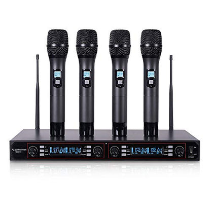 Sound Town 200-Channel Rack Mountable Professional Adjustable UHF Wireless Microphone System with Metal Receiver and 4 Handheld Mics (NESO-U4HH) - color: Matte Black