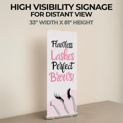 Lashes & Brows Retractable Stand Banner by DC | 33"x81" Roll-Up Display | Flawless Lashes Perfect Brows Vertical Pull-Up Banner for Trade Shows & Events | Made in USA | (Stand Not Included) - color: Flawless Lashes Perfect Brows, size: Retractable Banner