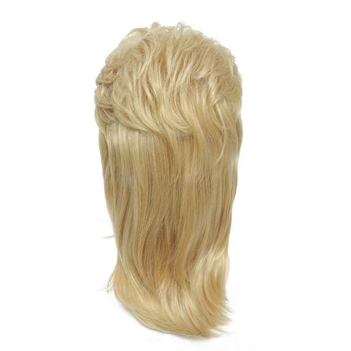 Men’s 80s Mullet Wig Blonde Synthetic Funny Wig for Adult Costume Party Halloween Cosplay (Light Blonde) - color: m57-Light Blonde