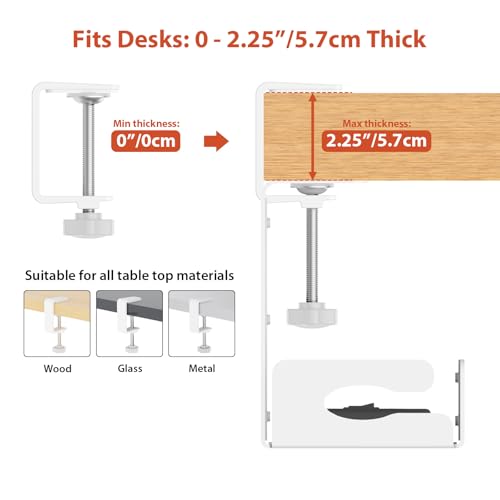 Univivi Under Desk Cable Management Tray, Cable Management, 32 inch, White | Durable Steel Material, Under Desk Cable Tray with No-Drill C-Clamp and Screw Mount, Wire Management for Office/Home - color: White, size: 32"