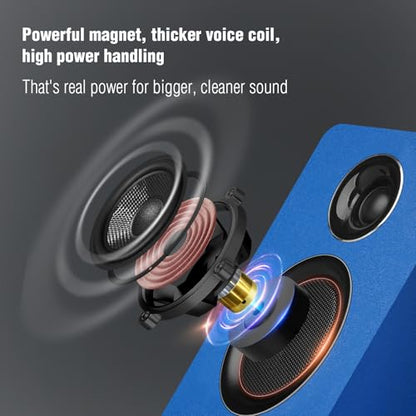 Computer Speakers, Bluetooth 5.3, USB-C, AUX/RCA, 3-Inch Woofer, Blue - color: Blue