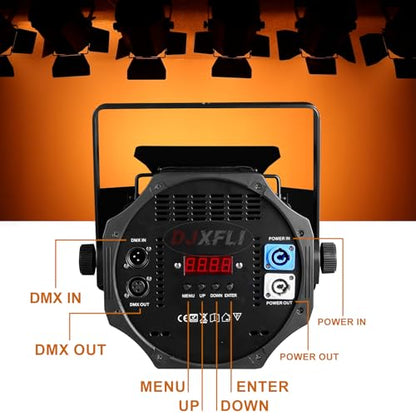 COB Stage Lights with Barn Doors, COB Par Light 200W LED RGBWAUV DMX512 Master-Slave Sound DJ Lighting Spotlight Fresnel for Church Concert Wedding