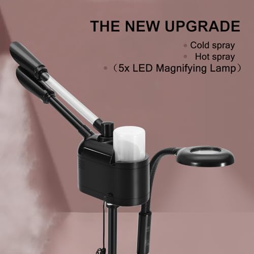 Artist hand Professional Facial Steamer with 5X LED Magnifying Lamp 3 in 1 | Hot and Cold Facial Steamer Professional Facial Machine, Esthetician Steamer for Facial Salon Spa, Fast Heating, Black - size: Black Hot & Cold & Magnifire Lamp