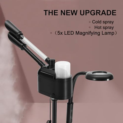 Artist hand Professional Facial Steamer with 5X LED Magnifying Lamp 3 in 1 | Hot and Cold Facial Steamer Professional Facial Machine, Esthetician Steamer for Facial Salon Spa, Fast Heating, Black - size: Black Hot & Cold & Magnifire Lamp