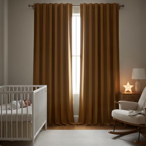 Timeper Gold Brown Velvet Curtains 96 inches 2 Panels, Light Blocking Curtains for Bedroom Living Room Thermal Insulated Luxury Super Soft Window Drapes,Back Tab & Rod Pocket,W52 x L96 inches - color: Gold Brown, size: 52"W x 96"L (Pack of 2)