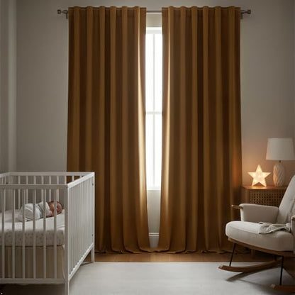 Timeper Gold Brown Velvet Curtains 96 inches 2 Panels, Light Blocking Curtains for Bedroom Living Room Thermal Insulated Luxury Super Soft Window Drapes,Back Tab & Rod Pocket,W52 x L96 inches - color: Gold Brown, size: 52"W x 96"L (Pack of 2)
