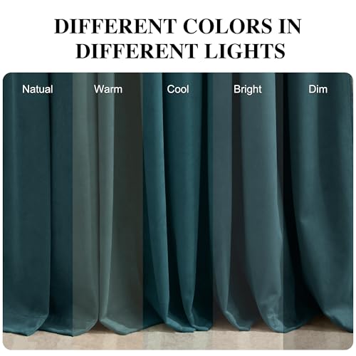 RYB HOME Teal Velvet Curtains 96 inch Length 2 Panels Set, Blackout Velvet Curtains Drapes for Light & Draft Block Holiday Decor for Bedroom Living Room Guest Room, Peacock Blue, W52 x L96 inches | Light & Draft Block, Privacy, Thermal Insulated, Holiday