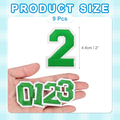 MECCANIXITY Iron on Number Patches 2" Number 2 Iron on Embroidered Patch Sew on Letter Stickers Applique for Repairing Clothing Jeans Shoes Hats DIY(Green, Pack of 9) - style: Number 2