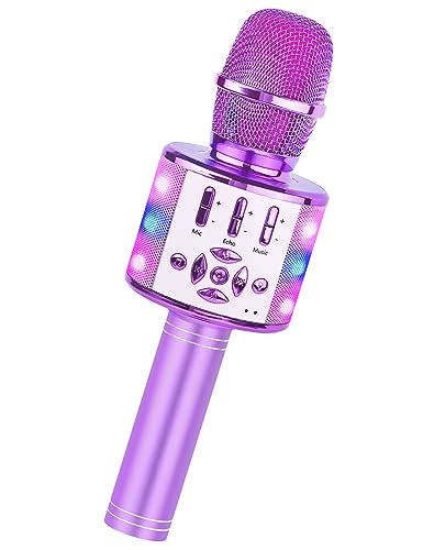 Amazmic Toys for Girls, Kids Karaoke Microphone Toddler Microphone for Kids with Lights, for Girls, Birthday New Year Party Boys Toy Age 3 4 5 6 7 8+(Light Purple) - color: Light Purple