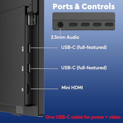 17.3" 2.5K Wireless Portable Monitor with Built‑in 8000mAh Battery 4H, AirPlay & Miracast, 2560x1400 IPS Matte HDR, 125% sRGB, 500 Nits, VESA, Auto Rotation for Phone/Tablet, USB‑C & Mini HDMI - size: 17.3