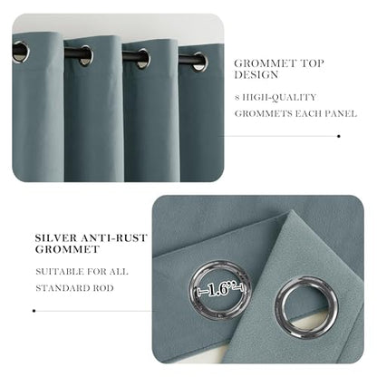 NICETOWN Stone Blue Velvet 100% Blackout Curtains 96 inch Long 2 Panels, 52 X 96 Energy Saving UV Protection Sun Blocking Window Treatments & Drapes for Bedroom Living Room and Nursery, 8 feet Length - color: 100% Blackout - Stone Blue, size: 52"W x 96"L