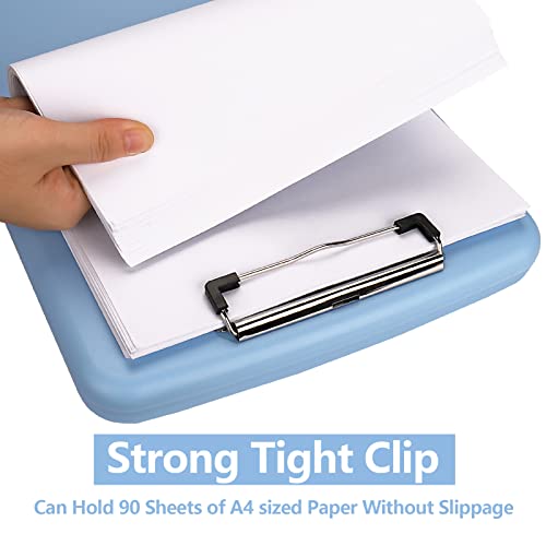 Clipboard with Storage, A4 Binder Nursing Clipboards with Pen Holder, Heavy Duty Storage Clipboards with Low Profile Clip, Clipboard Folder Side-Opening, Smooth Writing Clip Board (Lake Blue) - color: Lake Blue