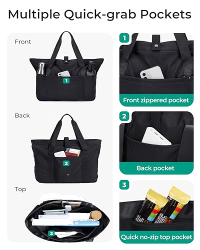 BAGSMART Tote Bag for Women, Foldable Tote Bag With Zipper Travel Shoulder Bag Handbag for Work - color: Military Green