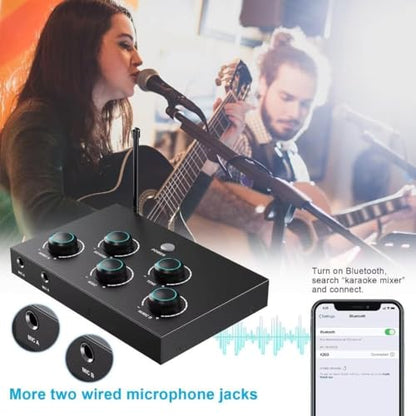 Wireless Karaoke Microphone System, Microphone Mixer Dual Handheld Wireless Microphones, HDMI & AUX in/Out, Optical Out, 100ft Range, Karaoke Mic for TV, Speakers, Singing, Church & Wedding-Black