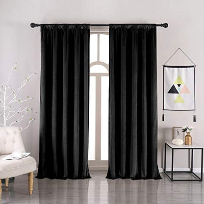 nanbowang Black Velvet Curtains - 42 Inches Width 84 Inches Long Soft Curtain Rod Pocket Thermal Insulated Window Treatment for Bedroom 2 Panels - color: Black, size: 42"W x 84"L (Pack of 2)