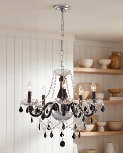 Saint Mossi Crystal Chandelier, 5-Light Black and Clear Glass Chandelier | Crystal chandelier,dimmable bulb compatible,59-in chain,19-in body, flat and sloped ceilings, dining room - color: Black and Clear