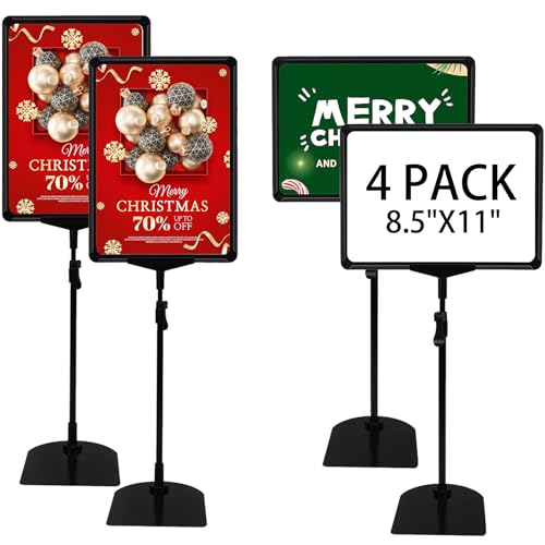 Sign Holder, Sign Stand with Adjustable Height Snap Open, Reusable Sign Holder 8.5x11 Inch, Vertical and Horizontal View Sign Holder Stand (Black, 4 Pack) - size: 8.5"x11"-4Pcs